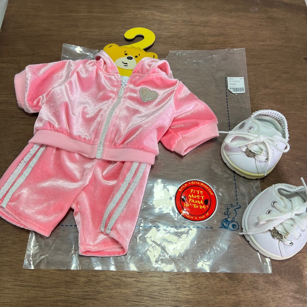 Build-A-Bear Workshop Sparkle Velour Jogger Hoodie Outfit Pink Sketchers Retired